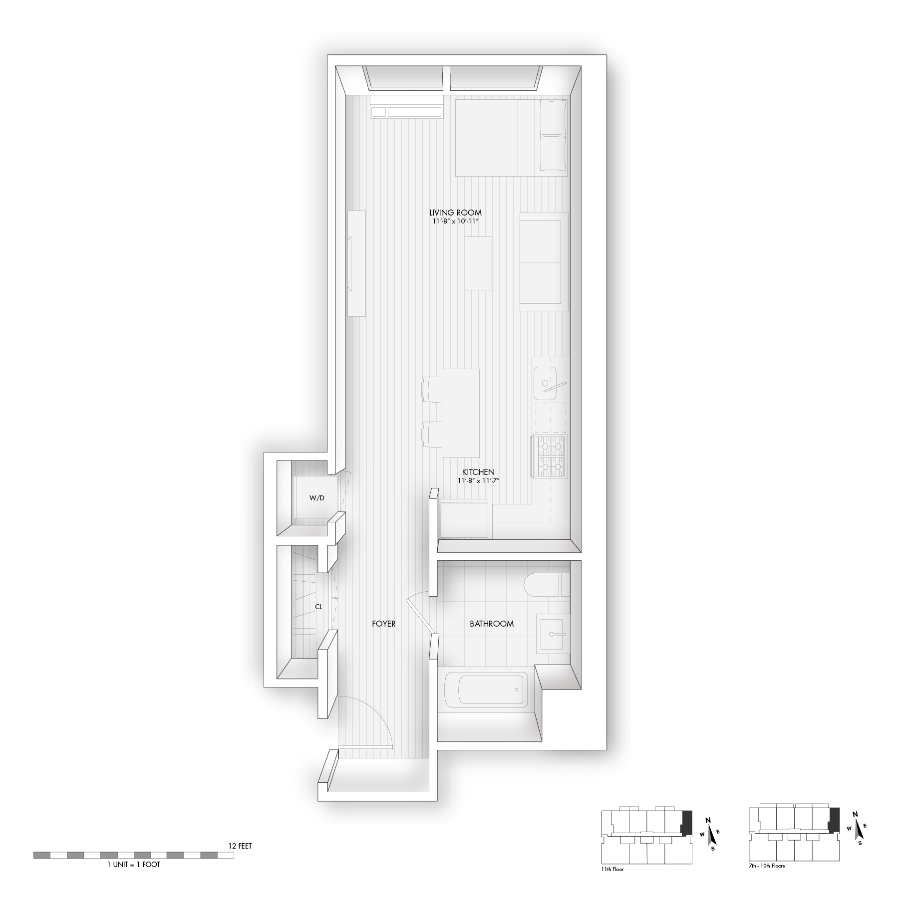 Floor plan for studio, 1 bath, 470 sqft